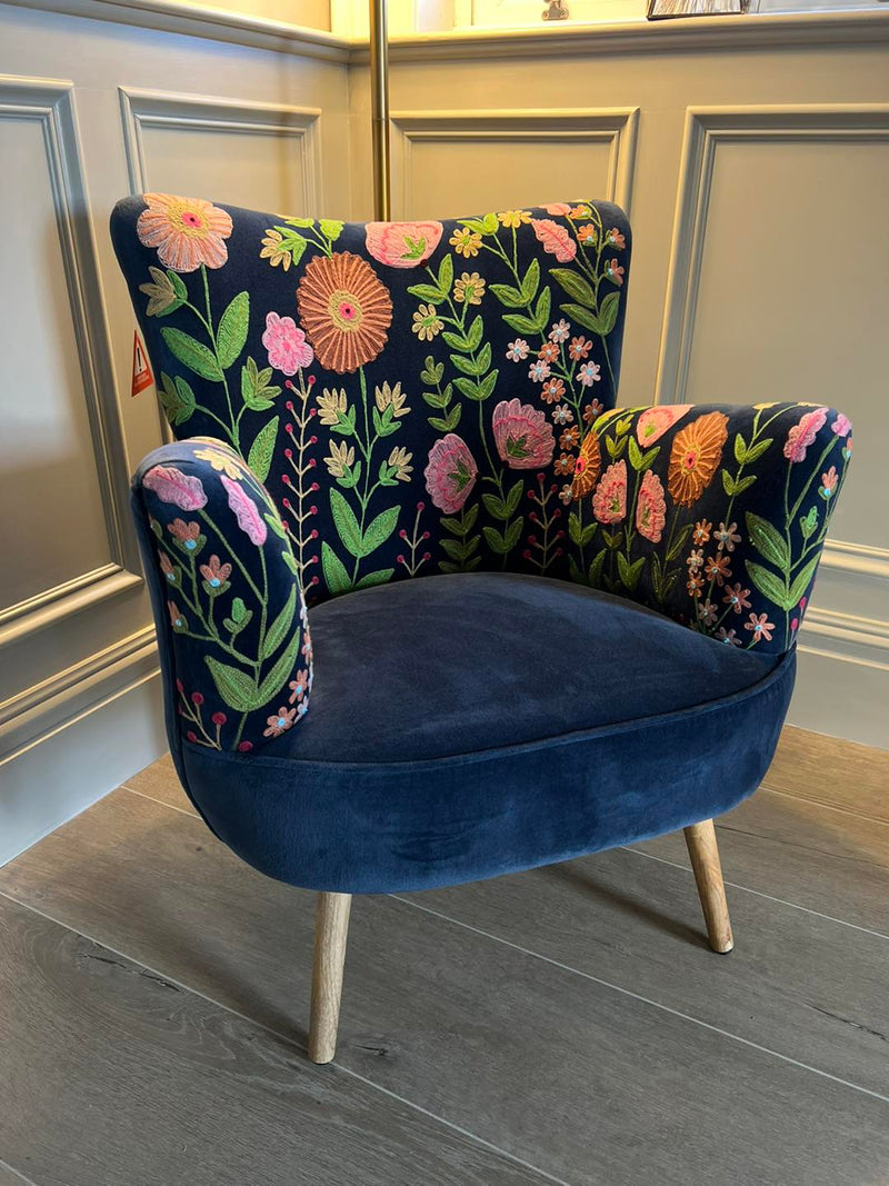 Hand Embroidered Velvet Navy Chair