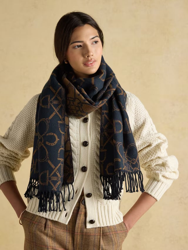 Joules Elissa Jacquard Double-Sided Scarf - Navy Bridle