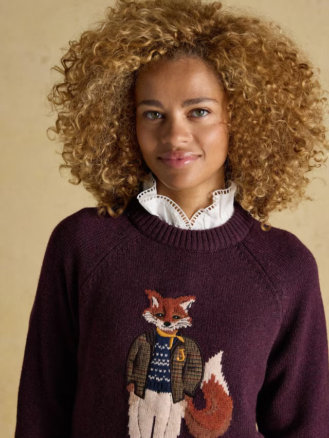 Joules Women’s Jonty Wine Red Crew Neck Intarsia Jumper