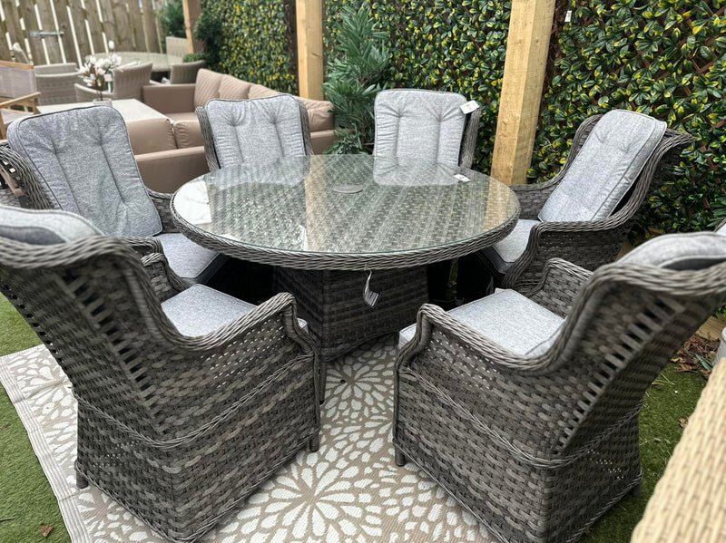 Santorini Round 6 Seater High Back Dining Set Dark Grey