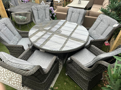 Santorini Round 6 Seater High Back Dining Set Dark Grey