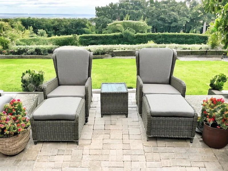 Elba Reclining High Back Lounge Set With Footstools & Side Table