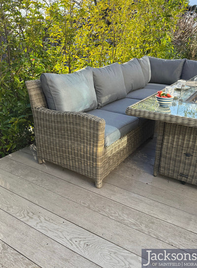 Royalcraft Wentworth 8 Seater Deluxe Modular Corner Dining Lounging Set with Square Fire Pit Table