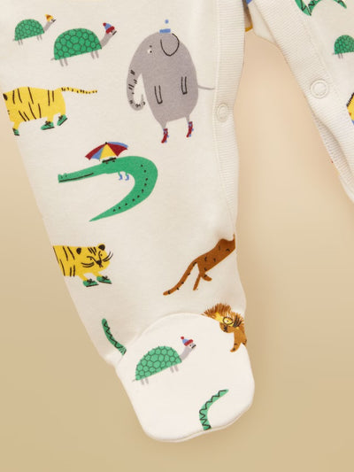 Joules Razamataz Cream Zoo Print Cotton Babygrow