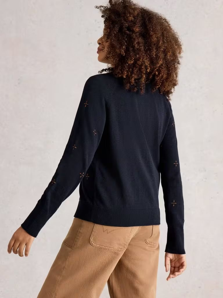 White Stuff Women’s Long Sleeved Lulu Embroidered Cardi in Navy Multi