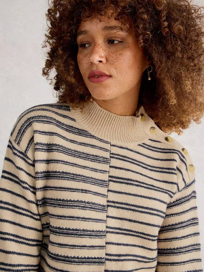 White Stuff Women’s Mix Stripe Stand Neck Jumper - NAT MLT