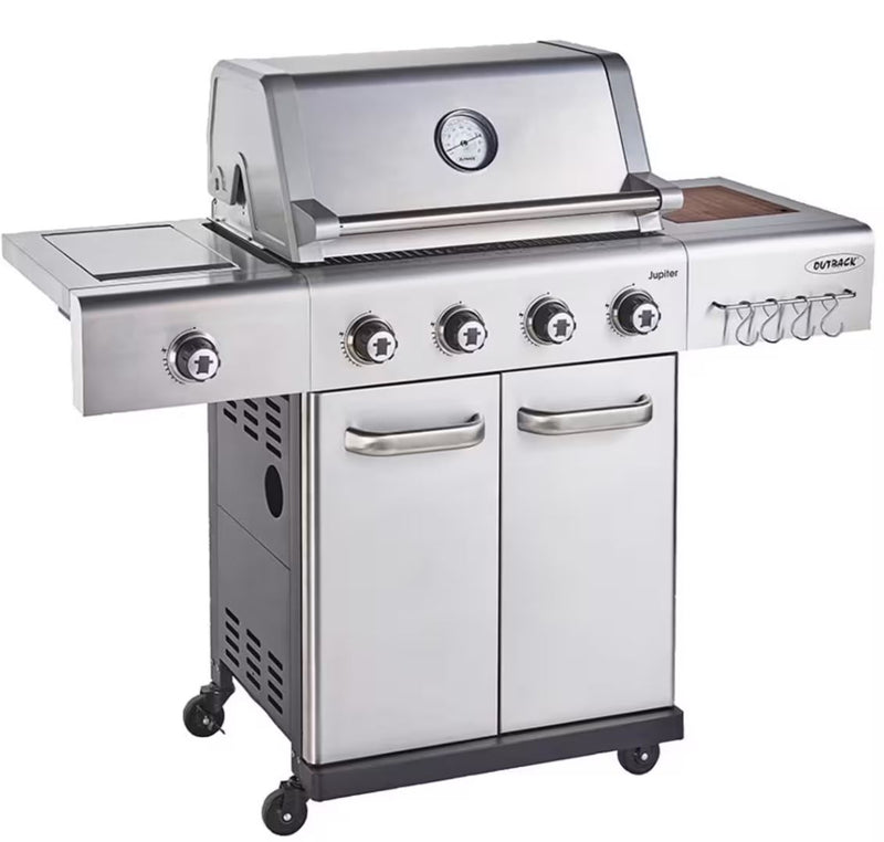Jupiter 4S Gas / Charcoal Hybrid 4 Burner Barbecue Stainless Steel With Side Burner