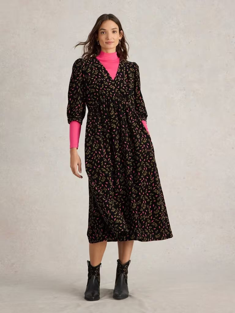 White Stuff Women’s Lucy Cord Dress BLK Print