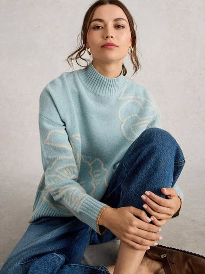 White Stuff Fenella Floral Jumper Blue