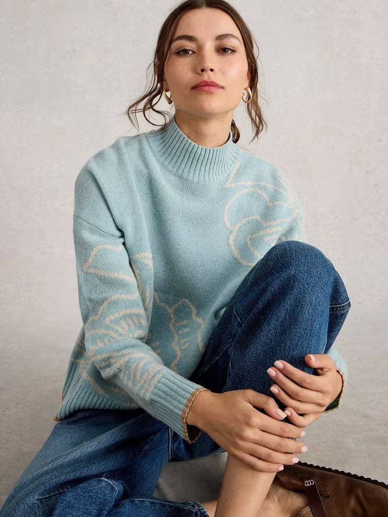 White Stuff Fenella Floral Jumper Blue
