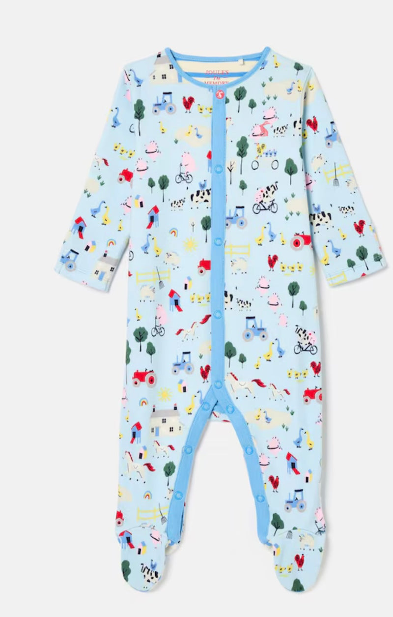 Joules Baby Razamataz Cotton Babygrow - Blue Farm Print