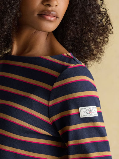 Joules Women’s Harbour Tan/Navy Boat Neck Breton Top