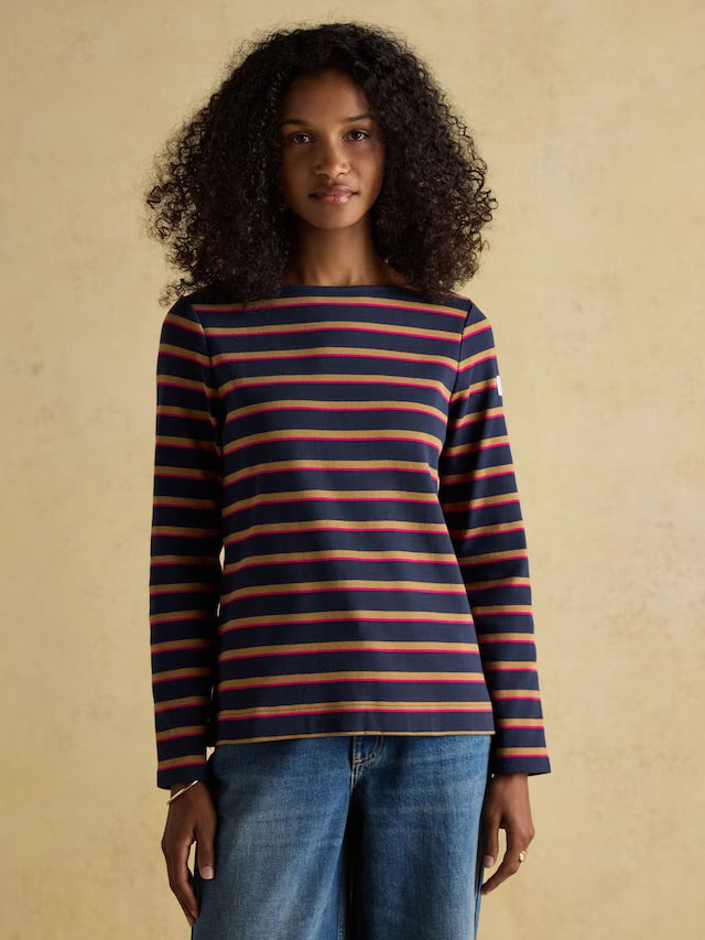 Joules Women’s Harbour Tan/Navy Boat Neck Breton Top