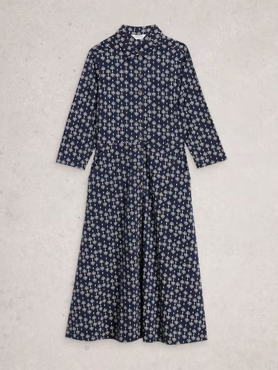 White Stuff Women’s Rua Jersery Collared Shirt Dress in Navy Print