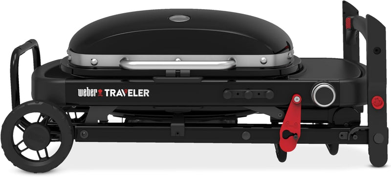 Weber Traveler Compact Portable Gas Grill BBQ with Travel Cart