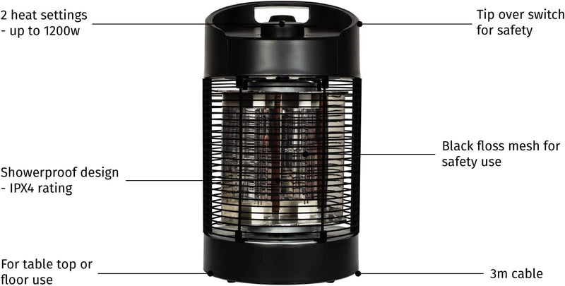 Table Top Heater Black Revolving Table Heater Electric Medium