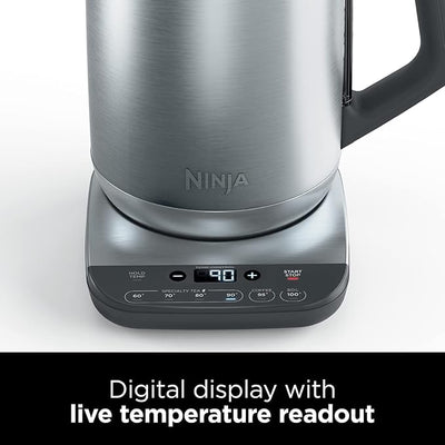 Ninja Perfect Temperature Kettle, 1.7L, with Temperature Control, LED Display, Easy to Use Kettle with Rapid Boil and Temperature Hold, Stainless Steel KT201UK