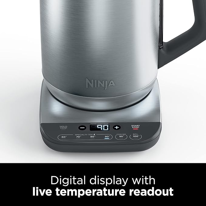 Ninja Perfect Temperature Kettle, 1.7L, with Temperature Control, LED Display, Easy to Use Kettle with Rapid Boil and Temperature Hold, Stainless Steel KT201UK