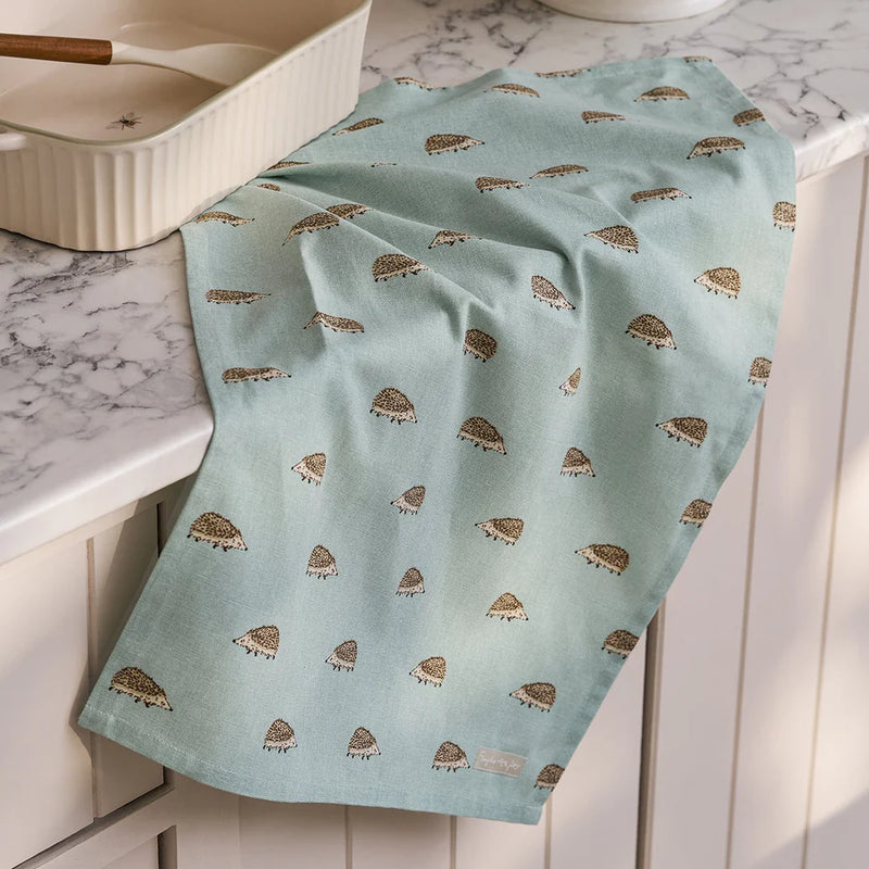 Sophie Allport Tea Towel Hedgehogs Pale Green