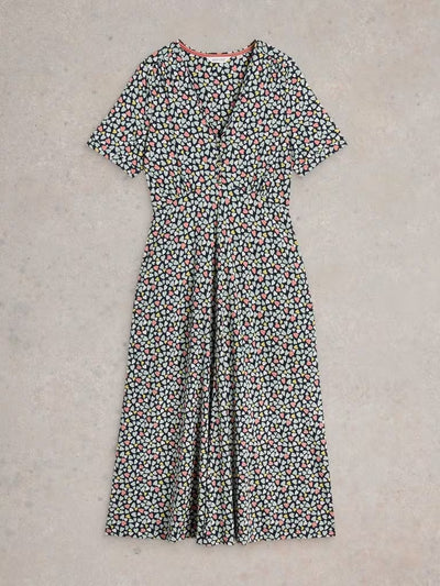 White Stuff Women’s Megan Jersey Dress  Short Sleeve in Navy Multi