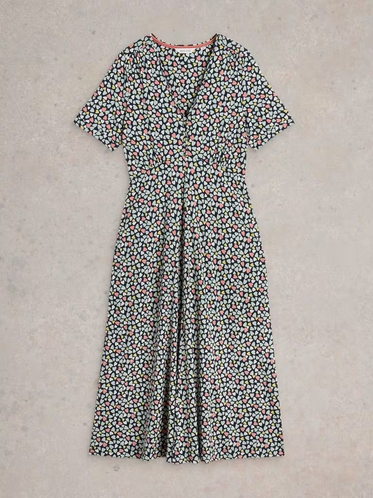 White Stuff Women’s Megan Jersey Dress  Short Sleeve in Navy Multi