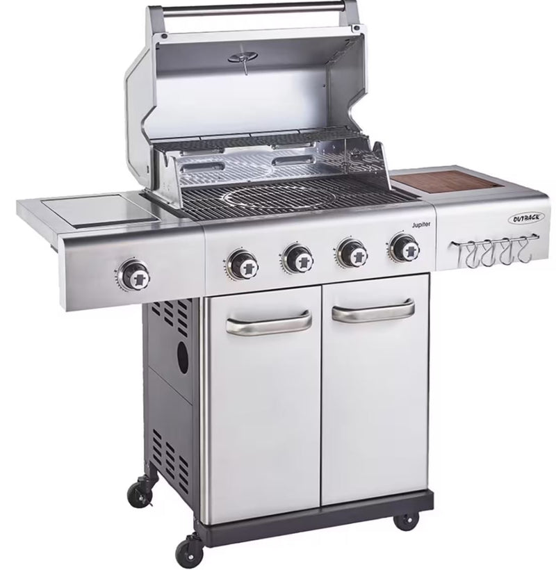 Jupiter 4S Gas / Charcoal Hybrid 4 Burner Barbecue Stainless Steel With Side Burner
