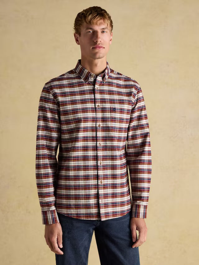 Joules Men’s Oxford Classic Fit Long Sleeve Cotton Shirt - Red Check