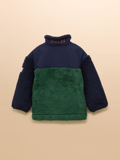 Joules Kids Boys' Billy Green and Tan Colourblock Quarter Zip Fleece