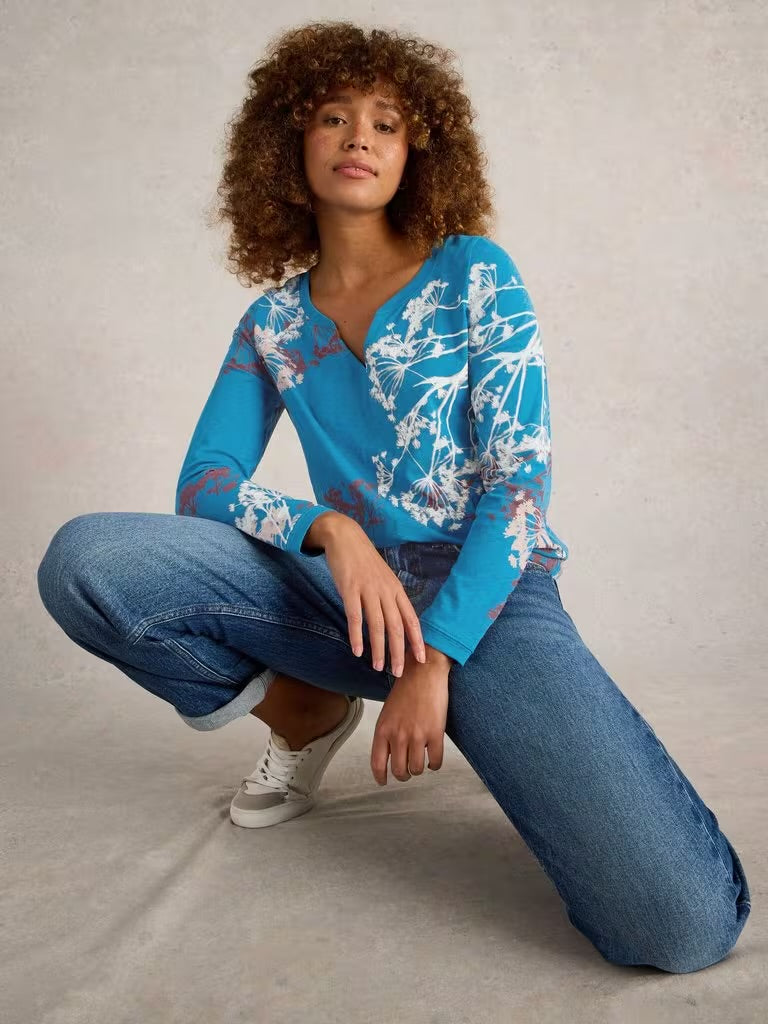 White Stuff Women’s Nelly LS Tee in Blue MLT