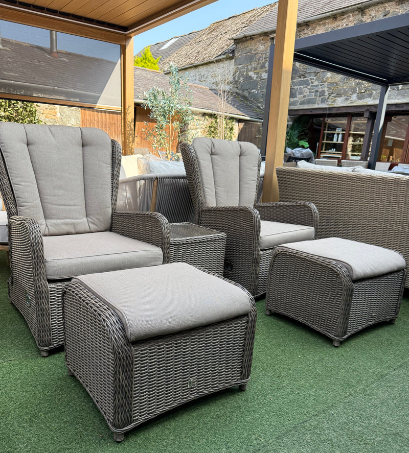 Elba Reclining High Back Lounge Set With Footstools & Side Table