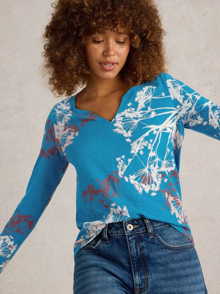 White Stuff Women’s Nelly LS Tee in Blue MLT