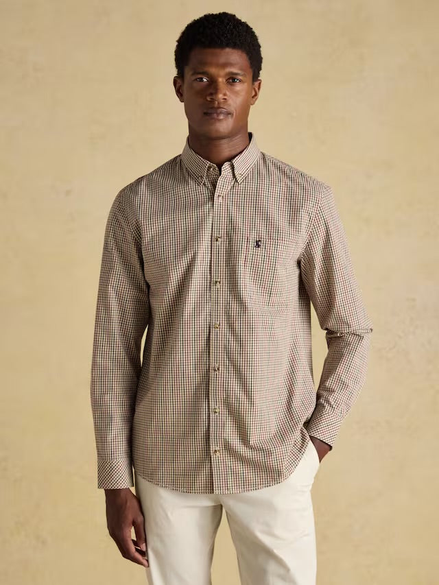 Joules Men’s Cotton Poplin Brown Long Sleeve Gingham Shirt