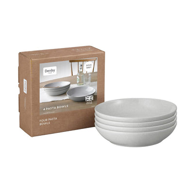 Bundle Deal Denby Dove Grey 12 Piece Tableware Set & 4 Piece Pasta Bowl Set