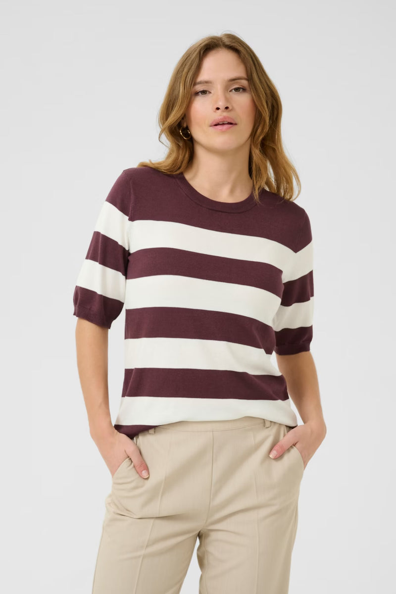 Kaffe Women’s KAlizza Striped Knit Pullover - Fudge / Chalk Wide Stripe