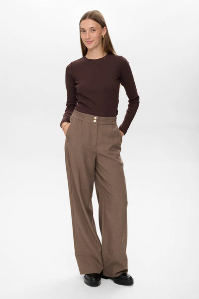 Numph Ladies Nushelly Pants In Brown Lentail Melange, Shelly Trousers