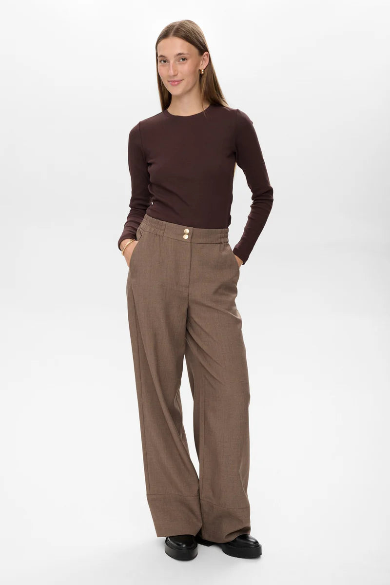 Numph Ladies Nushelly Pants In Brown Lentail Melange, Shelly Trousers