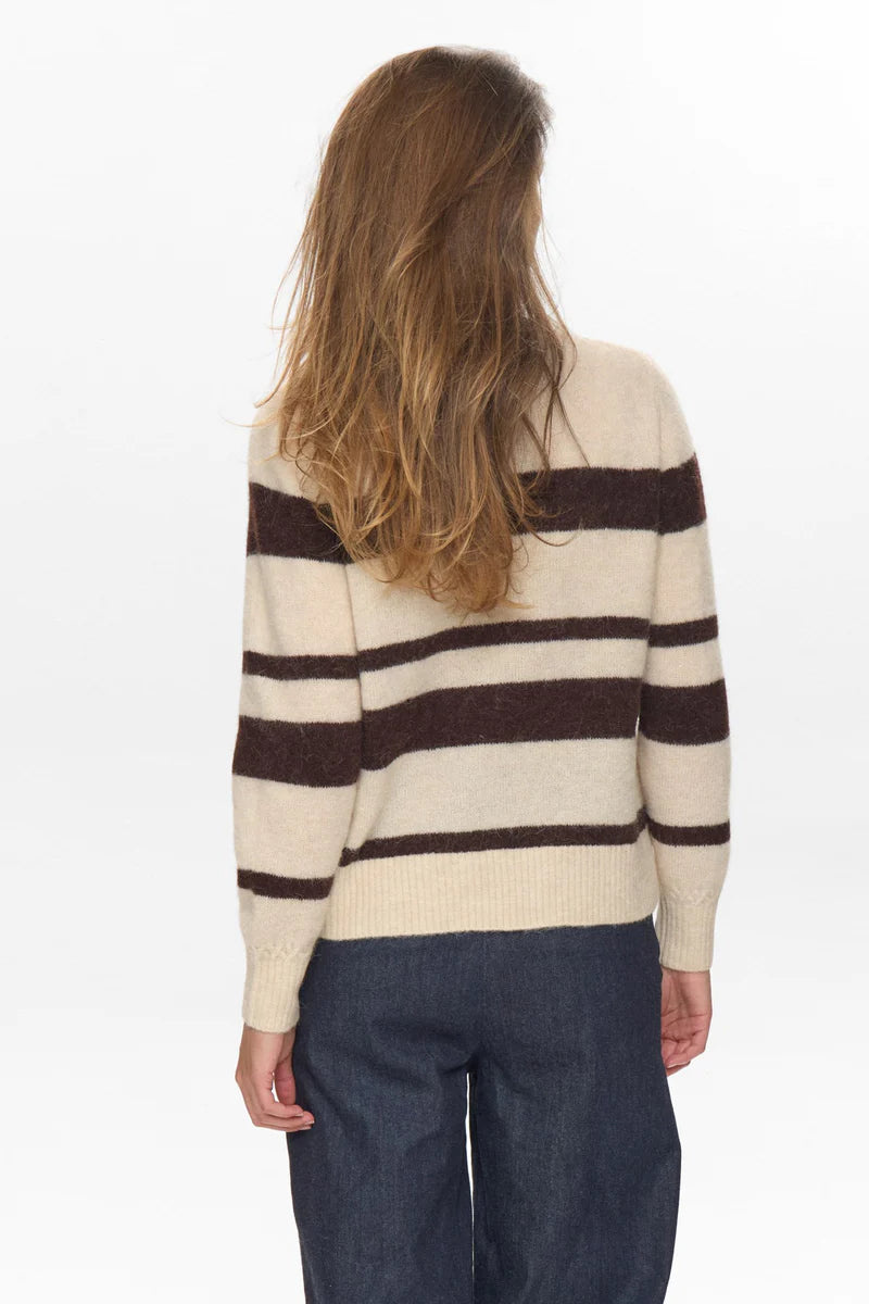 Numph Ladies NuRiette Wide Stripe Pullover In Black Coffee, Jumper