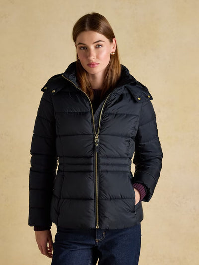 Joules Women’s Hadlow Navy Showerproof Padded Coat with Hood