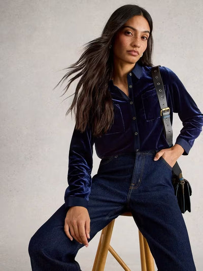 White Stuff Sophie Velvet Shirt in Dark Navy