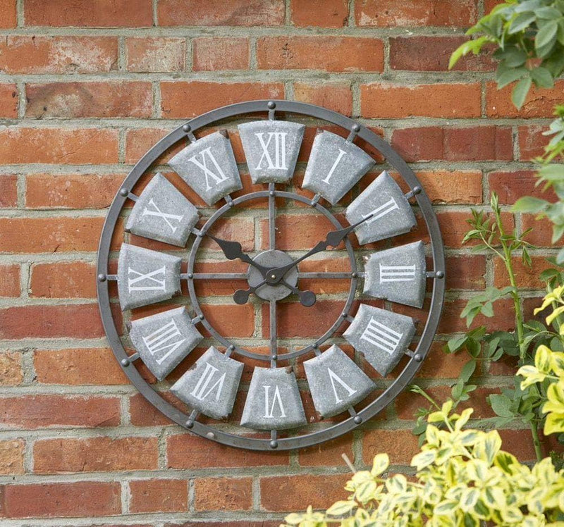 Large Lincoln Garden Clock Outdoor Outside Indoor Wall Skeleton Grey Metal Clock