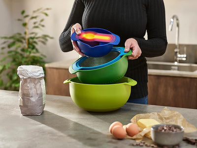Joseph Joseph Nest Plus 9 Compact Stainless Steel Food Preparation Set with Mixing Bowls