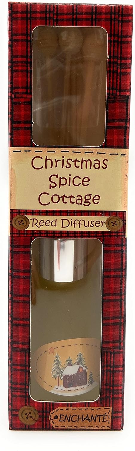 Enchante Christmas Cottage Spice Home Scent Collection Includes Room Spray, Reed Diffuser, Fragranced Sachet, Reviver Oil