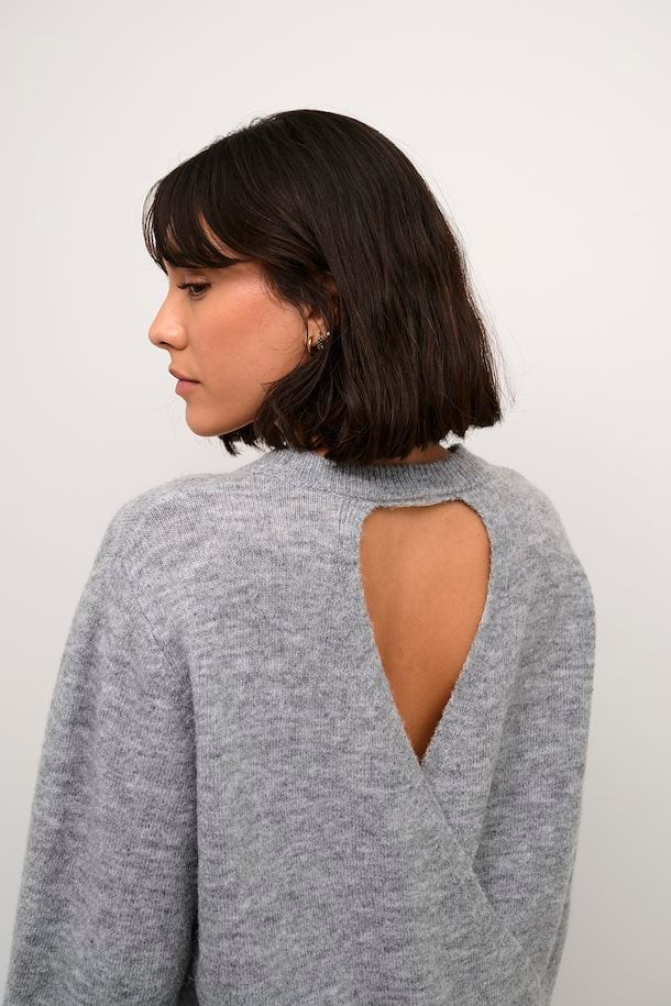 Kaffe KAmalene Open Back Pullover Grey Melange