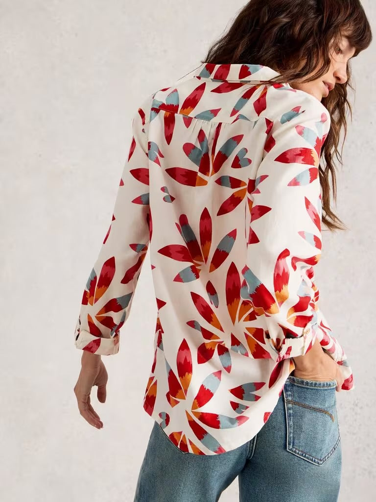 White Stuff Women’s Sophie Long Sleeve Organic Cotton Shirt - Ivory Print