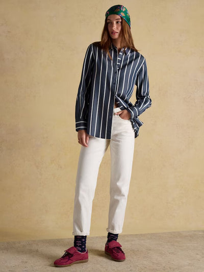 Joules Women’s Claudia Navy Cream Stripe Boyfriend Shirt