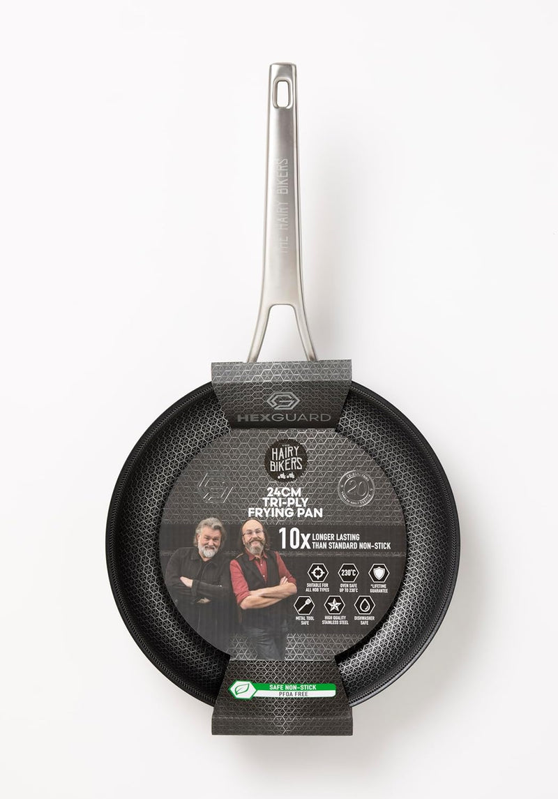 Hex Guard 24cm Frying Pan, Hairy Bikers, Metal Tool Safe, Non-Stick, Oven Safe, PFOA Free, Suitable for All Hobs, Professional, Stainless Steel