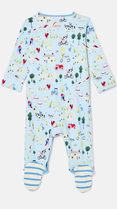 Joules Baby Razamataz Cotton Babygrow - Blue Farm Print