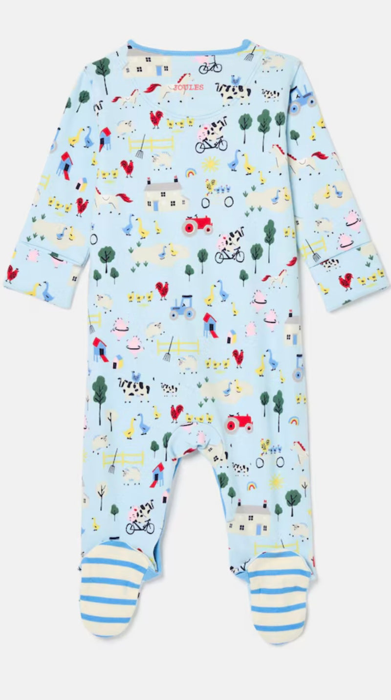 Joules Baby Razamataz Cotton Babygrow - Blue Farm Print