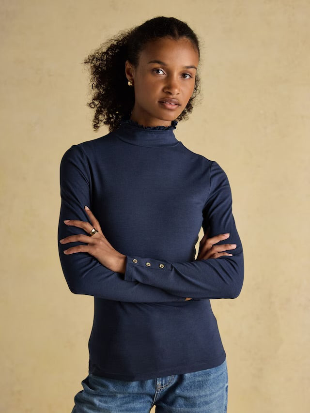 Joules Amy Long Sleeve High Neck Jersey Top - Navy