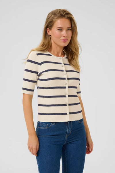 Kaffe Women’s KAmorita Cardigan - Silver White / Blue Stripe